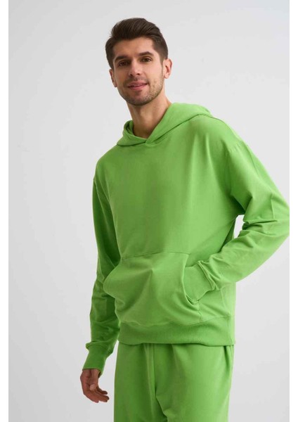 Organik Kapüşonlu Uzun Kollu Erkek Sweatshirt Yeşil Yeşil Xxl modelleri