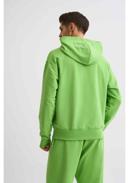 Organik Kapüşonlu Uzun Kollu Erkek Sweatshirt Yeşil Yeşil Xxl indirimleri
