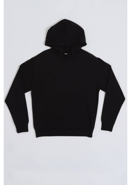 Organik Kapüşonlu Uzun Kollu Erkek Sweatshirt Siyah Siyah Xxl