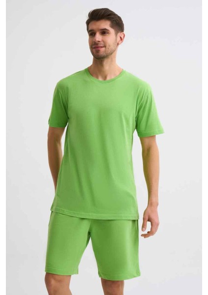 Organik Cepli Regular Fit Erkek Bermuda Şort Yeşil Yeşil Xxl