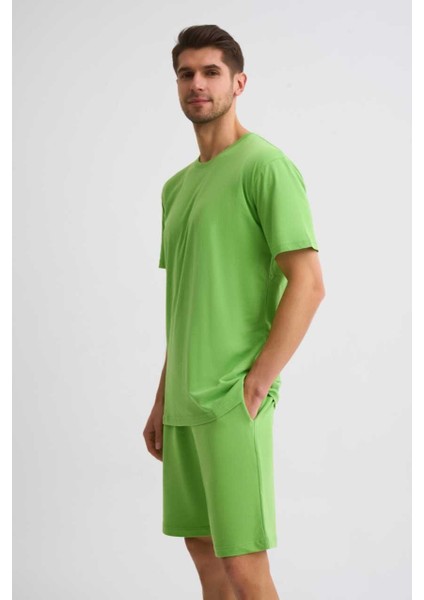 Organik Cepli Regular Fit Erkek Bermuda Şort Yeşil Yeşil Xxl
