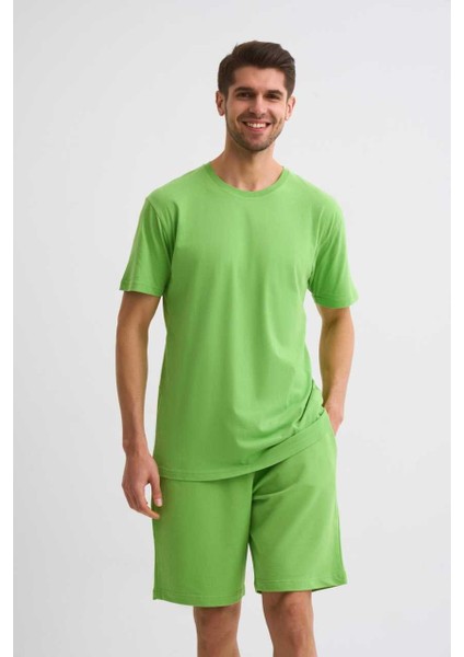 Organik Cepli Regular Fit Erkek Bermuda Şort Yeşil Yeşil Xl