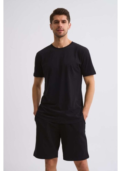 Organik Cepli Regular Fit Erkek Bermuda Şort Siyah Siyah Xxl
