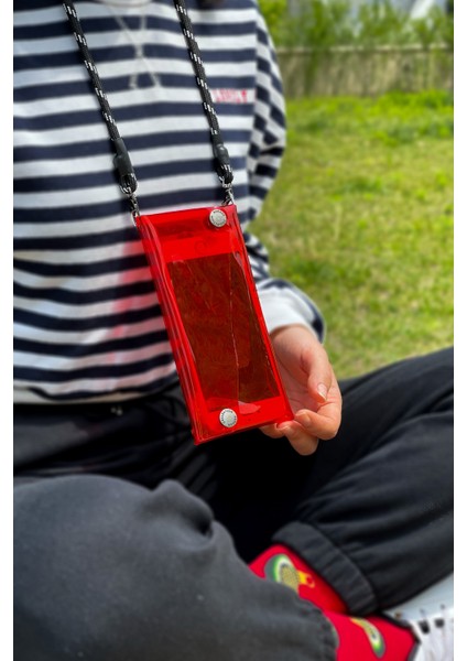 Jellyfon Askılı Şeffaf Telefon Çantası Kırmızı Minimal Hediye Tasarım Pvc Renkli Unisex Erkek Kadın