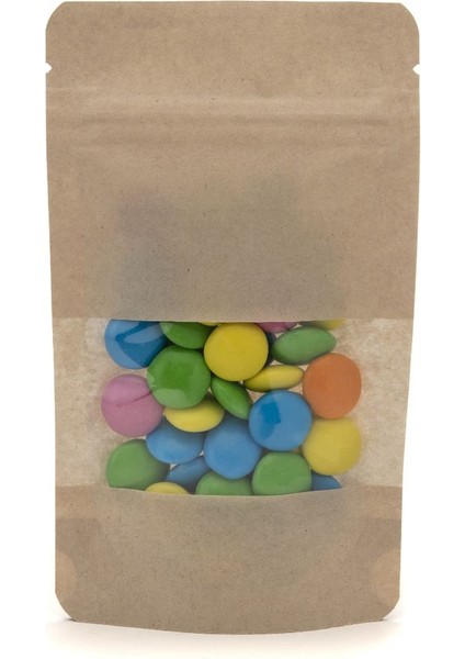 Pencereli Kraft Kilitli Doypack Ambalaj 11 x 18,5 + 3,5 cm. 100 gr. - 250 Adet