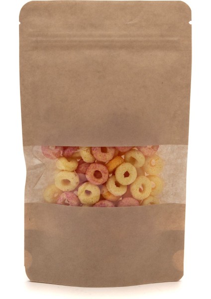 Pencereli Kraft Kilitli Doypack Ambalaj 11 x 18,5 + 3,5 cm. 100 gr. - 250 Adet