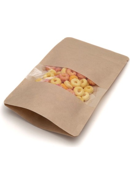 Pencereli Kraft Kilitli Doypack Ambalaj 11 x 18,5 + 3,5 cm. 100 gr. - 250 Adet