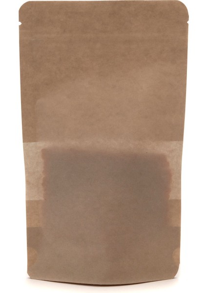 Pencereli Kraft Kilitli Doypack Ambalaj 11 x 18,5 + 3,5 cm. 100 gr. - 250 Adet