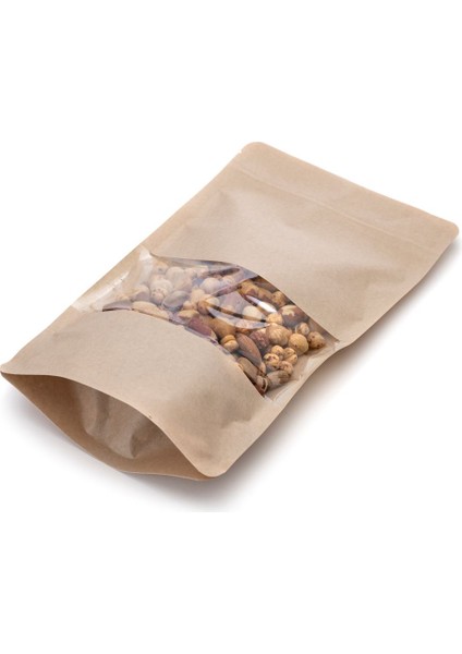 Pencereli Kraft Kilitli Doypack Ambalaj 16 x 27 + 4 cm. 500 gr. - 250 Adet