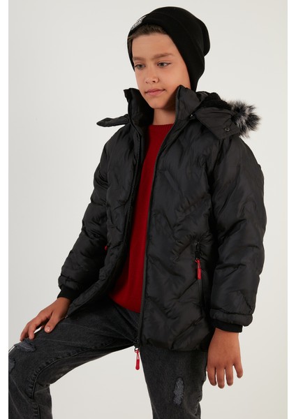 Içi Peluş Astarlı Çıkarılabilir Kapüşonlu Mont Erkek Çocuk Mont 5760013