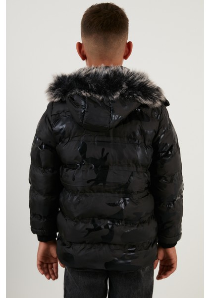 Kamuflaj Desenli Peluş Astarlı Çıkarılabilir Kapüşonlu Cepli Kışlık Mont Erkek Çocuk Mont 5760071 indirimleri