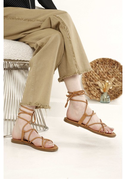 Kadın İp Bağlamalı Sandalet Nude Cilt fiyatları
