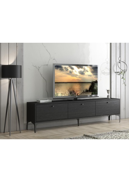 Wood'n Love Etna Premium Metal Ayaklı Dolaplı 180 cm Tv Ünitesi - Siyah / Siyah