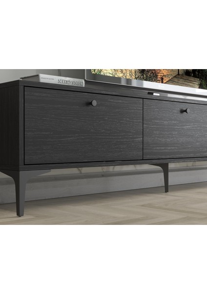 Wood'n Love Etna Premium Metal Ayaklı Dolaplı 180 cm Tv Ünitesi - Siyah / Siyah