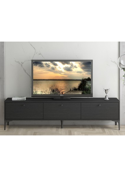 Wood'n Love Etna Premium Metal Ayaklı Dolaplı 180 cm Tv Ünitesi - Siyah / Siyah