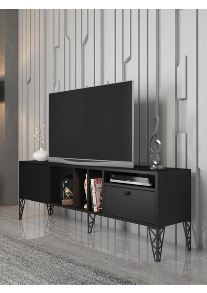 Wood'n Love Cercei 160 cm Metal Ayaklı Tv Ünitesi - Siyah / Siyah