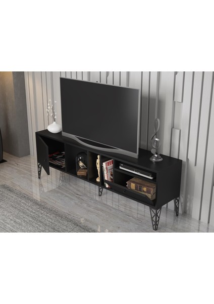 Wood'n Love Cercei 160 cm Metal Ayaklı Tv Ünitesi - Siyah / Siyah