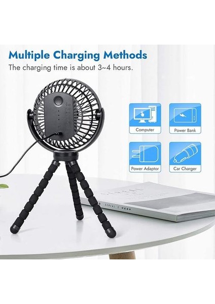 Taşınabilir 3 Hızlı USB Şarj Edilebilir 5000 Mah Pil Powered Klip Fan ile Esnek Tripod ile Oda Arabası Bisiklet Araba Koltuğu Kamp USB Gadgets (Yurt Dışından)