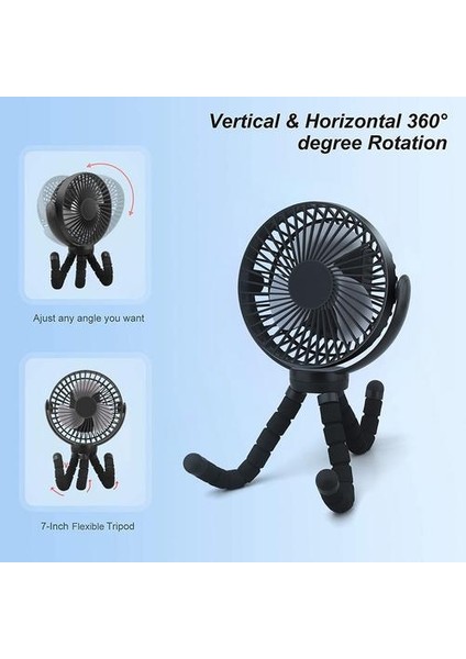Taşınabilir 3 Hızlı USB Şarj Edilebilir 5000 Mah Pil Powered Klip Fan ile Esnek Tripod ile Oda Arabası Bisiklet Araba Koltuğu Kamp USB Gadgets (Yurt Dışından)