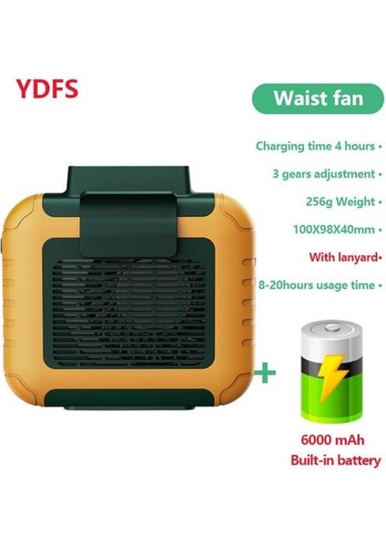 Mini Taşınabilir Fan Bel Klip Fan USB Şarj Edilebilir Klima 6000MAH Açık Çalışma Kampçılık Için 6000MAH Yapraksız Hayranlar Fanlar (Yurt Dışından)