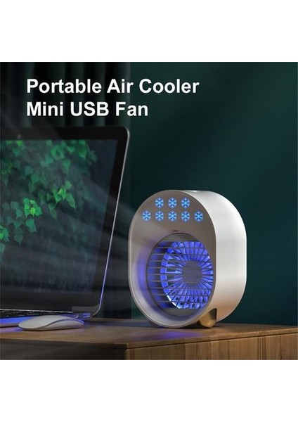 Hava Soğutucu Fan Mini Masaüstü Klima Gece Işık ile Mini USB Su Soğutma Fanı Nemlendirici Arıtma Çok Işlevli Yaz (Yurt Dışından)