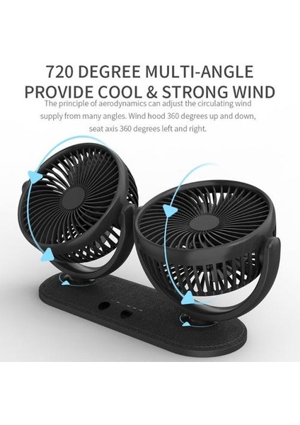 Fan Dönebilen Çift Kafa Araba Fan Ayarlanabilir Dashboard Masa Oto Fan Araç Kamyon Van Suv Rv Tekne Ev USB Gadgets (Yurt Dışından)
