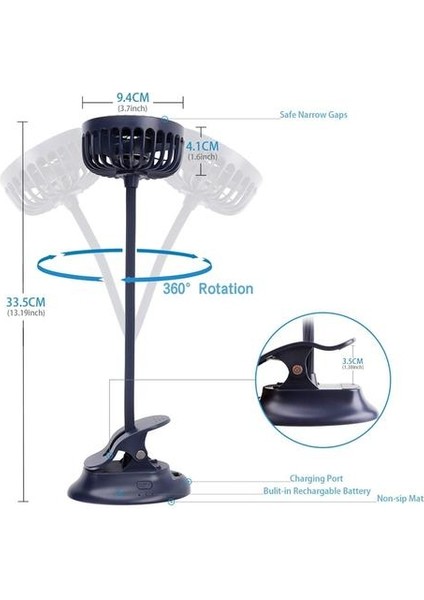 Taşınabilir Mini Klip Arabası Fan, 3 Hızlar, Esnek Bükülebilir USB Şarj Edilebilir Pil Kumandalı Sessiz Masa Fanı Ev Için, (Yurt Dışından)