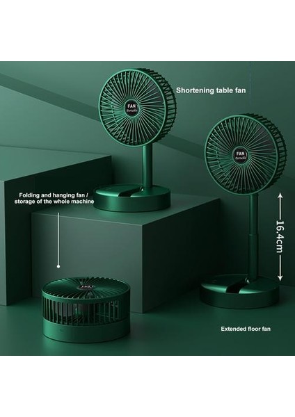 Taşınabilir USB Şarj Edilebilir Fan Ofis Ev Katlanabilir Teleskopik Fan Düşük Gürültü Yüksek Pil Ömrü Bekleme Mini Elektrikli Fan (Yeşil) (Yurt Dışından)