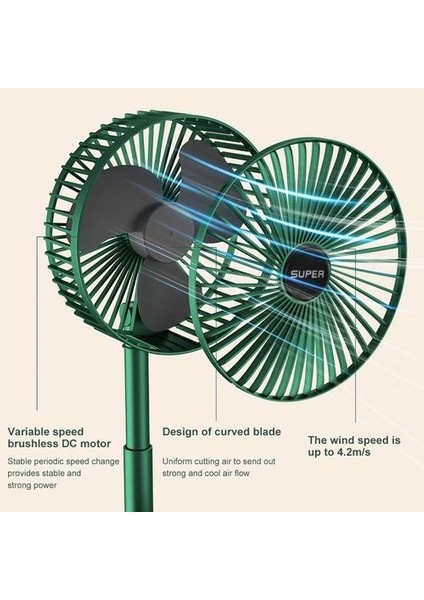 Taşınabilir USB Şarj Edilebilir Fan Ofis Ev Katlanabilir Teleskopik Fan Düşük Gürültü Yüksek Pil Ömrü Bekleme Mini Elektrikli Fan (Yeşil) (Yurt Dışından)