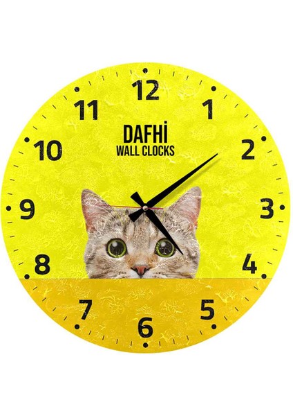 Dafhi Tatlı Kedi Ahşap Duvar Saati 45x45