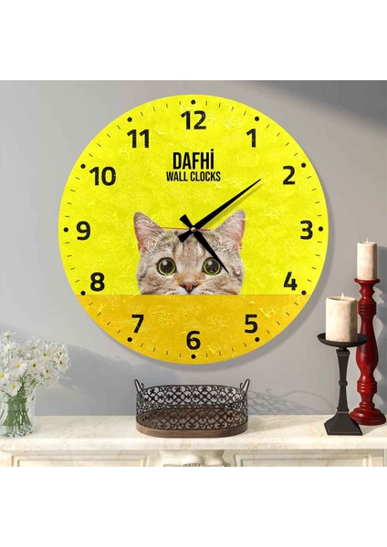 Dafhi Tatlı Kedi Ahşap Duvar Saati 45x45