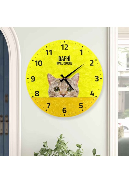 Dafhi Tatlı Kedi Ahşap Duvar Saati 45x45