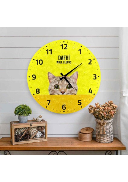 Dafhi Tatlı Kedi Ahşap Duvar Saati 45x45