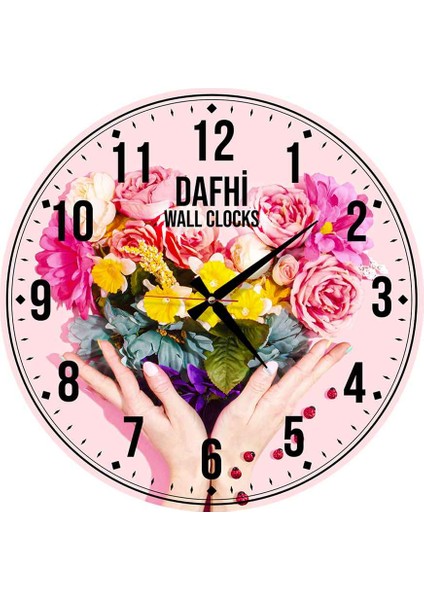 Dafhi Renkli Çiçekler Ahşap Duvar Saati 45x45