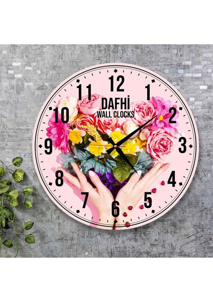 Dafhi Renkli Çiçekler Ahşap Duvar Saati 35x35