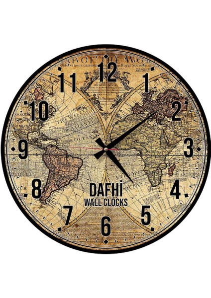 Dafhi Dünya Haritası Ahşap Duvar Saati 45x45