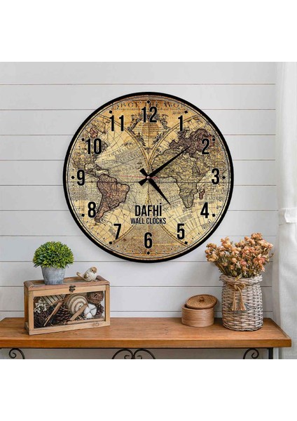 Dafhi Dünya Haritası Ahşap Duvar Saati 45x45
