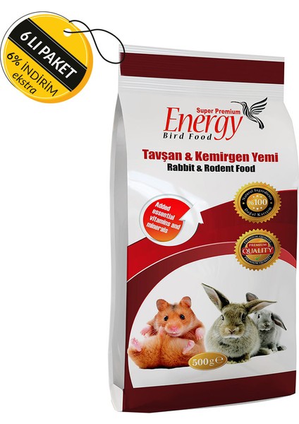 Super Energy Tavşan & Kemirgen Yemi 500 G Özel Koli 6 Adet