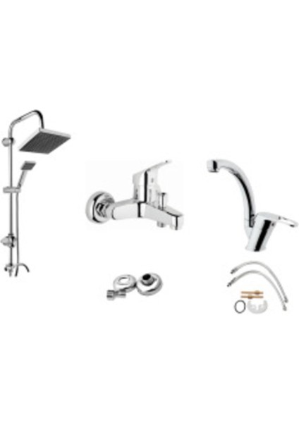 Robot Duş Banyo Bataryası Lavabo Bataryası Musluğu Çeşmesi 3'lü Set