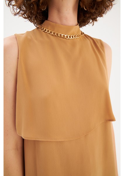 Aksesuar Detaylı Volanlı Bluz - Camel indirimleri