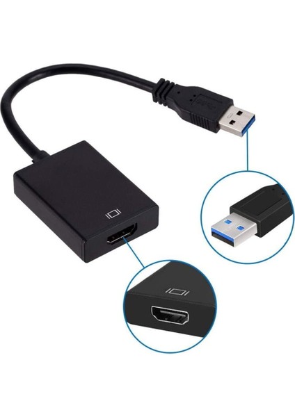 USB HDMI Dönüştürücü Kablo USB 3.0 To HDMI Çevirici Adaptör 1920x1080P@60Hz (Usb 3.0 Üzerinden)
