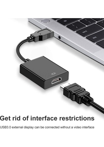 USB HDMI Dönüştürücü Kablo USB 3.0 To HDMI Çevirici Adaptör 1920x1080P@60Hz (Usb 3.0 Üzerinden)