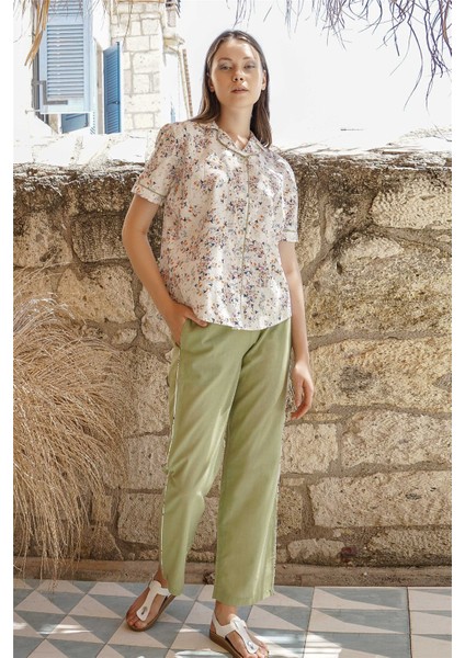 Kadın Yeşil Çiçekli Pijama Takımı 10019