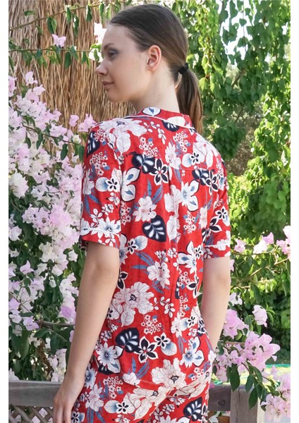 Kadın Bordo Çiçekli Pijama Takımı 10036
