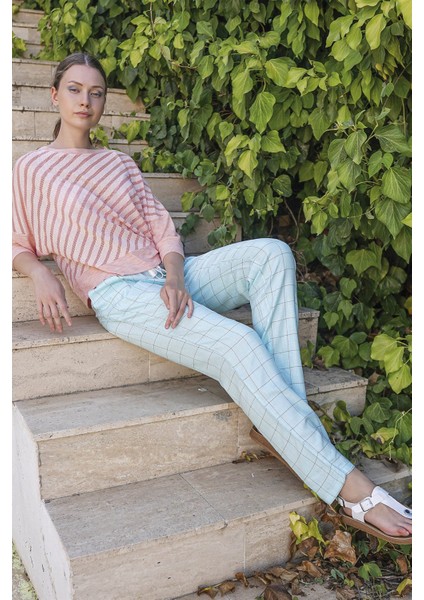 Kadın Pembe Çizgili Pijama Takımı 10039