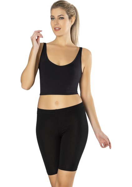 Siyah Yumuşak Viskoz Diz Üstü Tayt 524