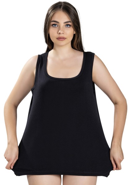 Kadın Siyah Pamuklu Büyük Beden 2 Li Atlet 640