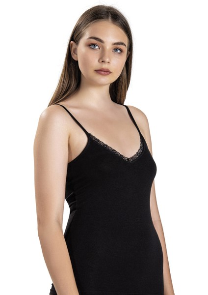 Kadın Siyah Modal Pamuklu Ip Askılı Atlet 615