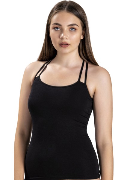 Kadın Siyah Pamuklu Likralı Çift Ip Askılı Atlet 509 fiyatları