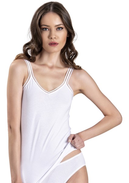 Kadın Beyaz Pamuklu Likralı Atlet 553